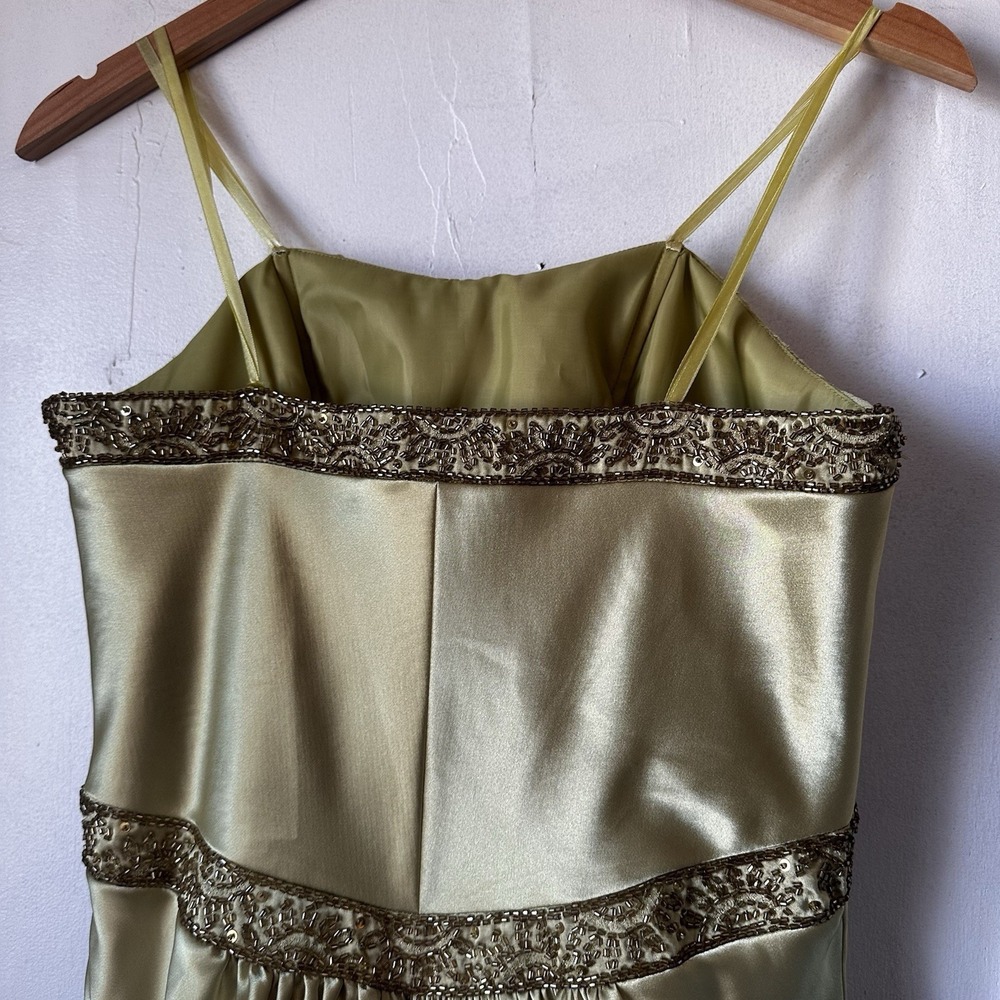 Vintage Y2K Dusk By Shelia Yen Beaded Yellow Green Ruched Strapless Dress Sz 6 - Picture 10 of 10
